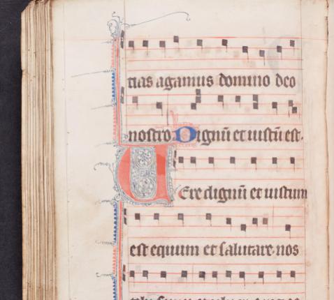 Muzieknotaties in het manuscript (AGSB, Ms. 77/98, fol. 47v) © stad Brugge