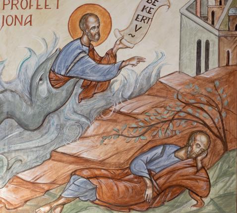 De profeet Jona - Fresco Andreaskerk orthodoxe parochie Gent  © J.P. Vanhopplinus