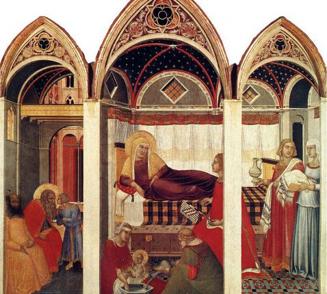 Maria Geboorte, triptiek Pietro Lorenzetti, 1342 