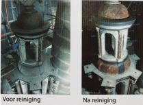 Het torentje van de sacramentstoren, voor en na de restauratie 