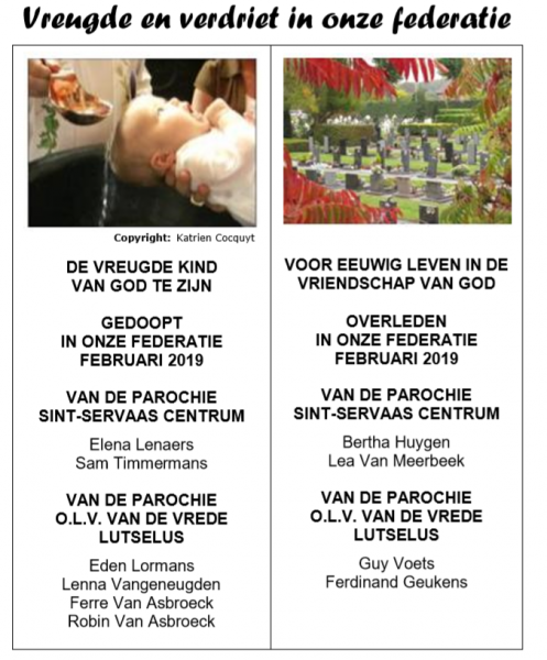 Vreugde en verdriet in onze federatie februari 2019  