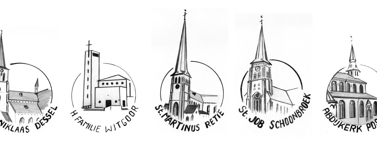 Logo's van de 5 kerken © Pastorale Eenheid Heilige Augustinus