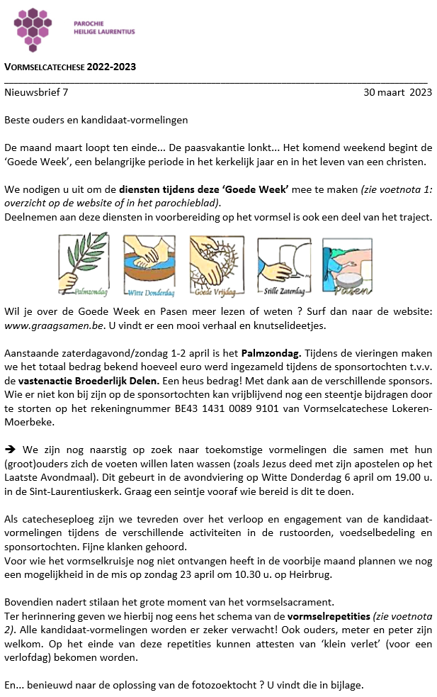 Vormselcatechese 2022-2023 - Nieuwsbrief 7 