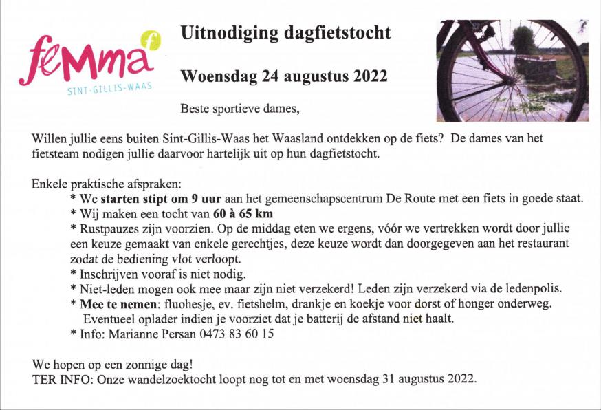 FEMMA SINT-GILLIS-WAAS: Dagfietstocht Waasland 