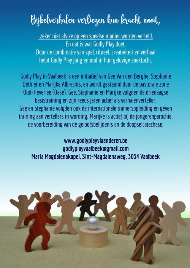 Flyer van het open Godly Play aanbod voor kinderen en volwassenen in Vaalbeek © Godly Play Vaalbeek