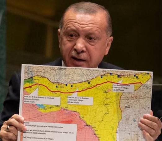 De Turkse president Erdogan verdedigde argumenteerde op de tribune van de Verenigde Naties dat hij in het noorden van Syrië vluchtelingen wou 'hervestigen'  © RR